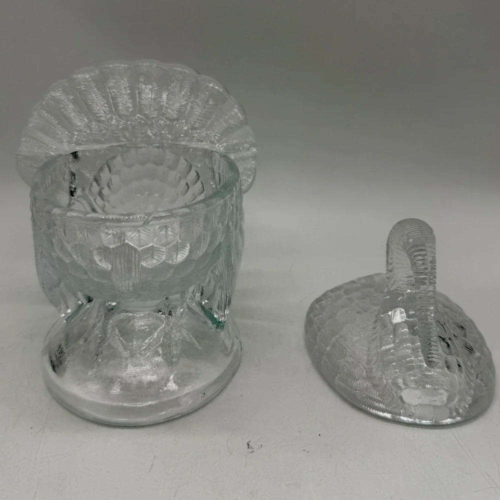 Clear Pressed Glass Turkey Candy Dish Thanksgiving Lidded Centerpiece Vintage